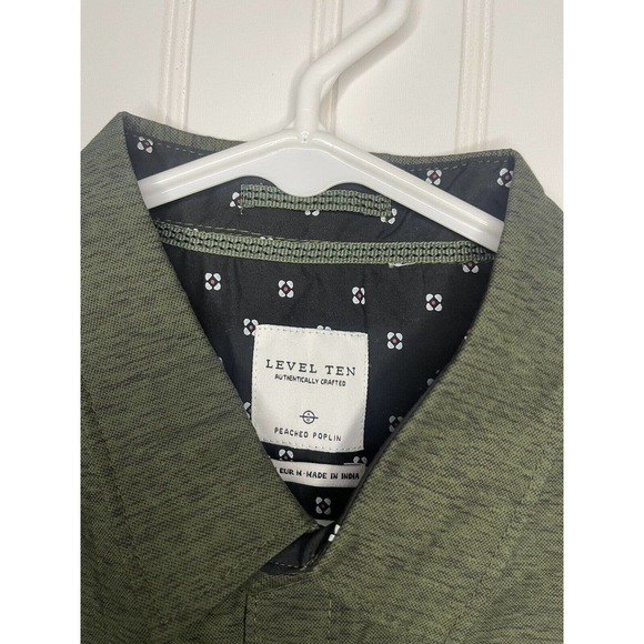 Level Ten Mens Button Up Shirt M Hunter Green 100% Cotton‎ Peach Poplin NWT - Picture 1 of 11